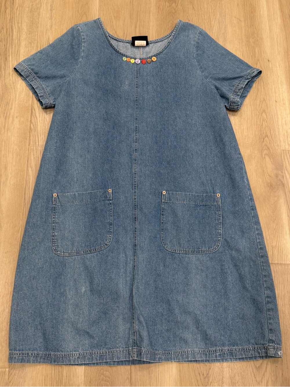 Denim Mini Dress with Front Pockets - Blue